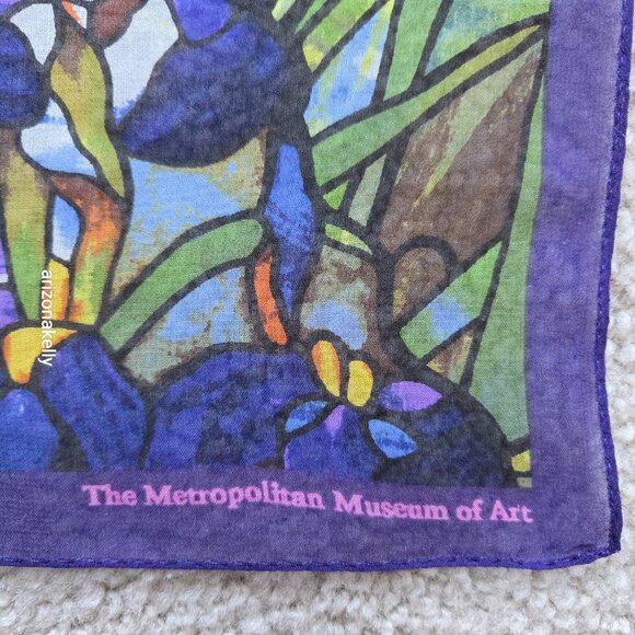 NWT The Met Silk Scarf Tiffany Irises Stained Glass Flowers Floral - Picture 5 of 9